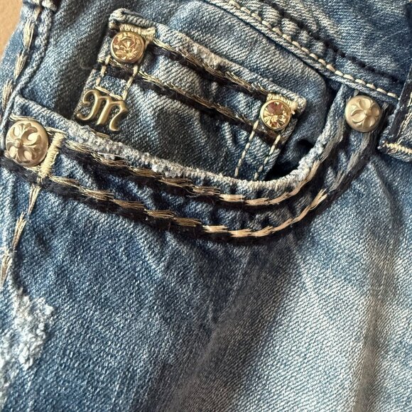 Women's 30 Miss Me Skinny Metallic Thread Denim Jeans Low Rise - Picture 6 of 12